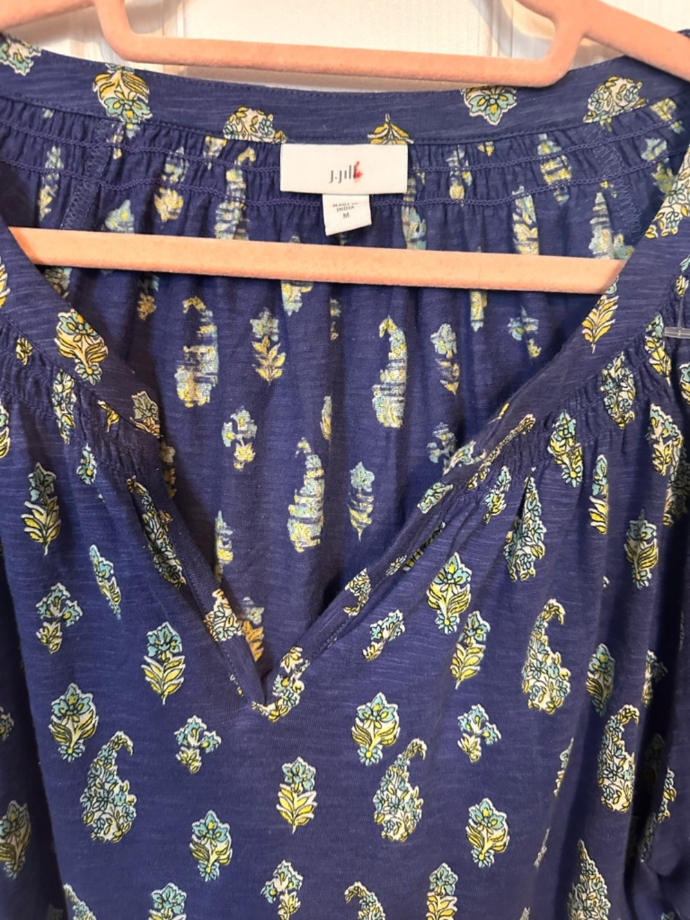 J. Jill Paisley Print Long-Sleeve V-Neck Top in Navy - Picture 4 of 9